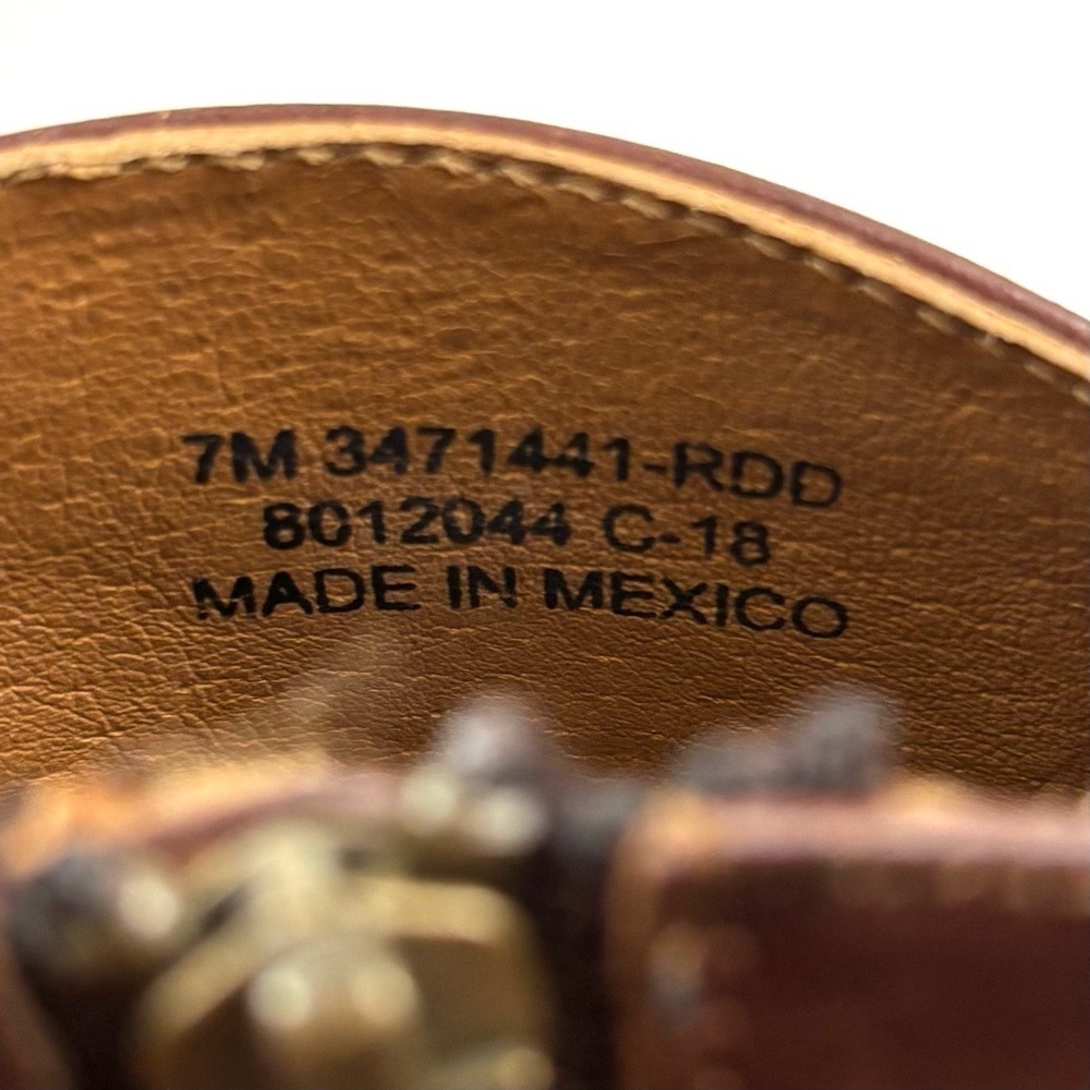 Frye Nora Chestnut Leather Stacked Heel Zip Ankle Moto Western Boots Size 7 - Picture 8 of 11